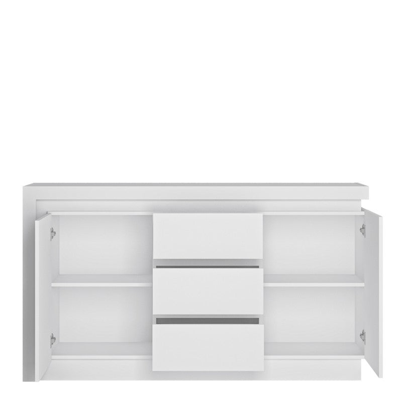 Milan 2 Door 3 Drawer Sideboard (including LED lighting) in White and High Gloss