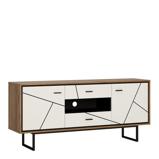 Brian 2 door 2 drawer TV unit With the walnut and dark panel finish