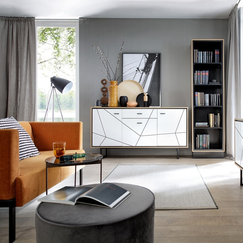 Brian 3 door 1 drawer sideboard With the walnut and dark panel finish