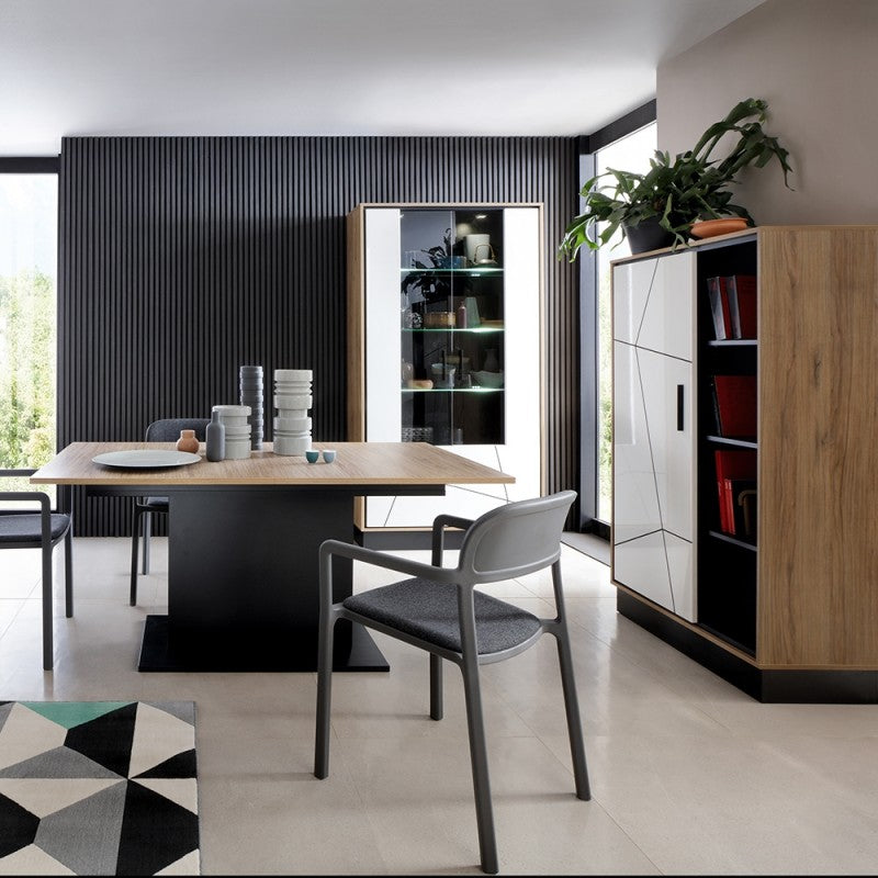 Brian Extending Dining Table With the walnut and dark panel finish