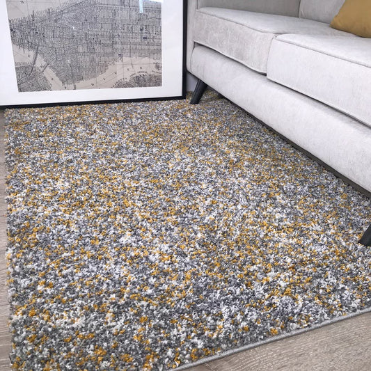 Speckled Mixed Tonal Design Ochre Yellow Mustard Gold and Cream Grey Rug